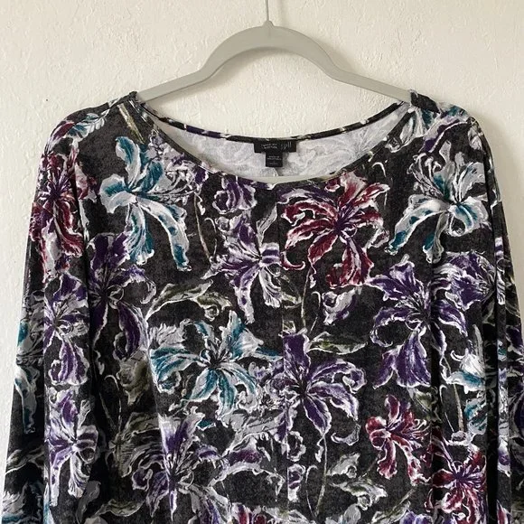 J Jill Womens Shirt Dress Floral Casual Petite Size PS Long Sleeves Boatneck - Picture 2 of 11